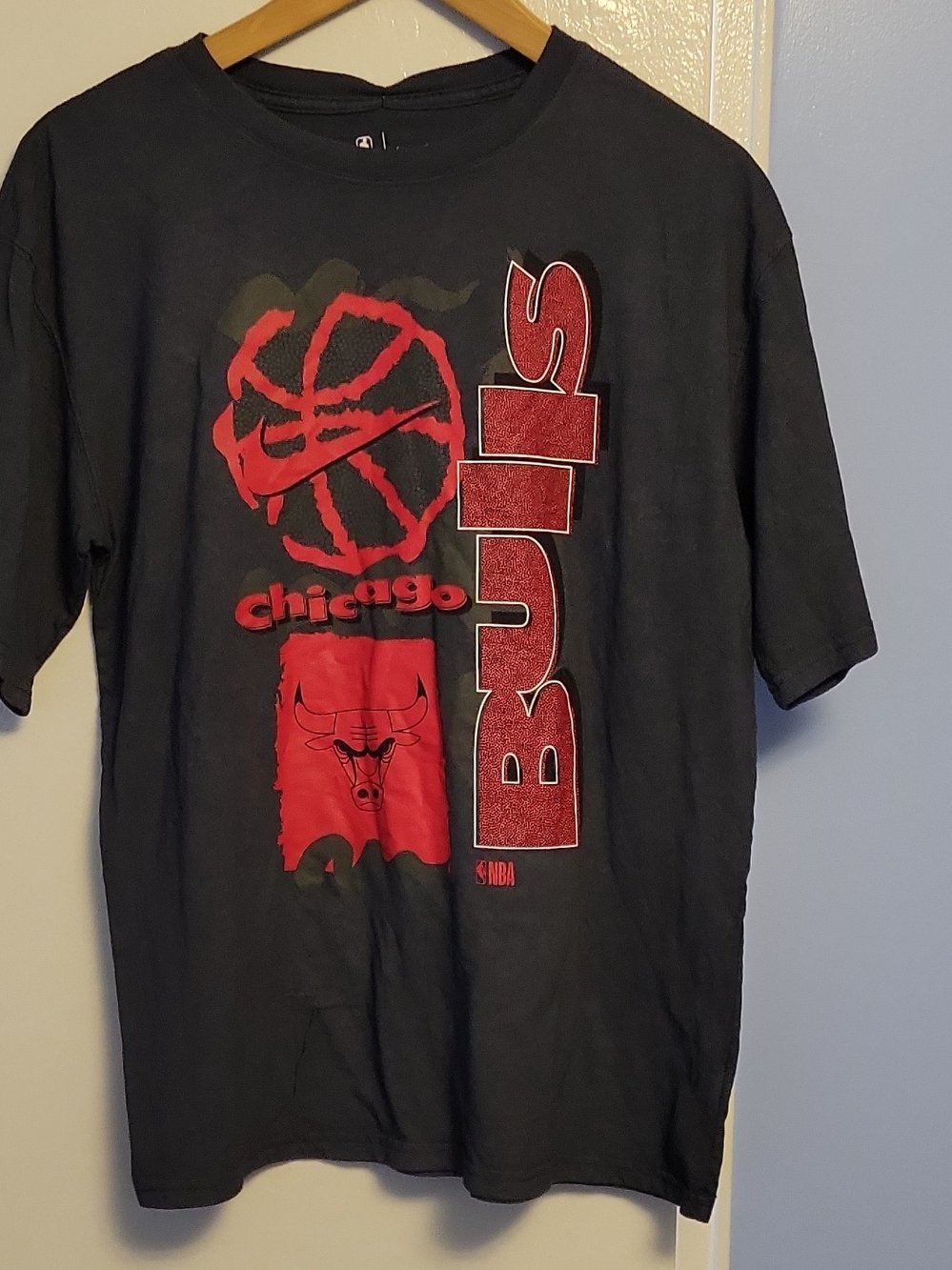 Nike Black and Red Chicago Bulls Graphic Tee